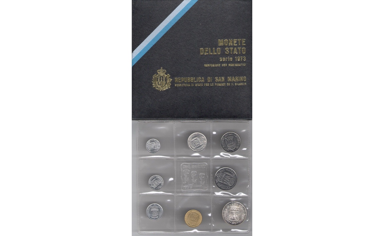 1973 Repubblica  di San Marino Monete Divisionali  FDC con 500 lire in argento