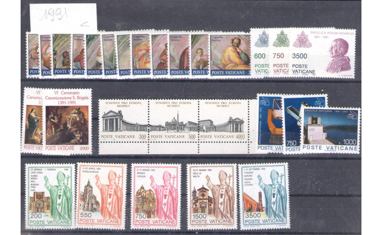 1991 Vaticano, francobolli nuovi,  Annata completa 28 valori + 1 Libretto MNH**
