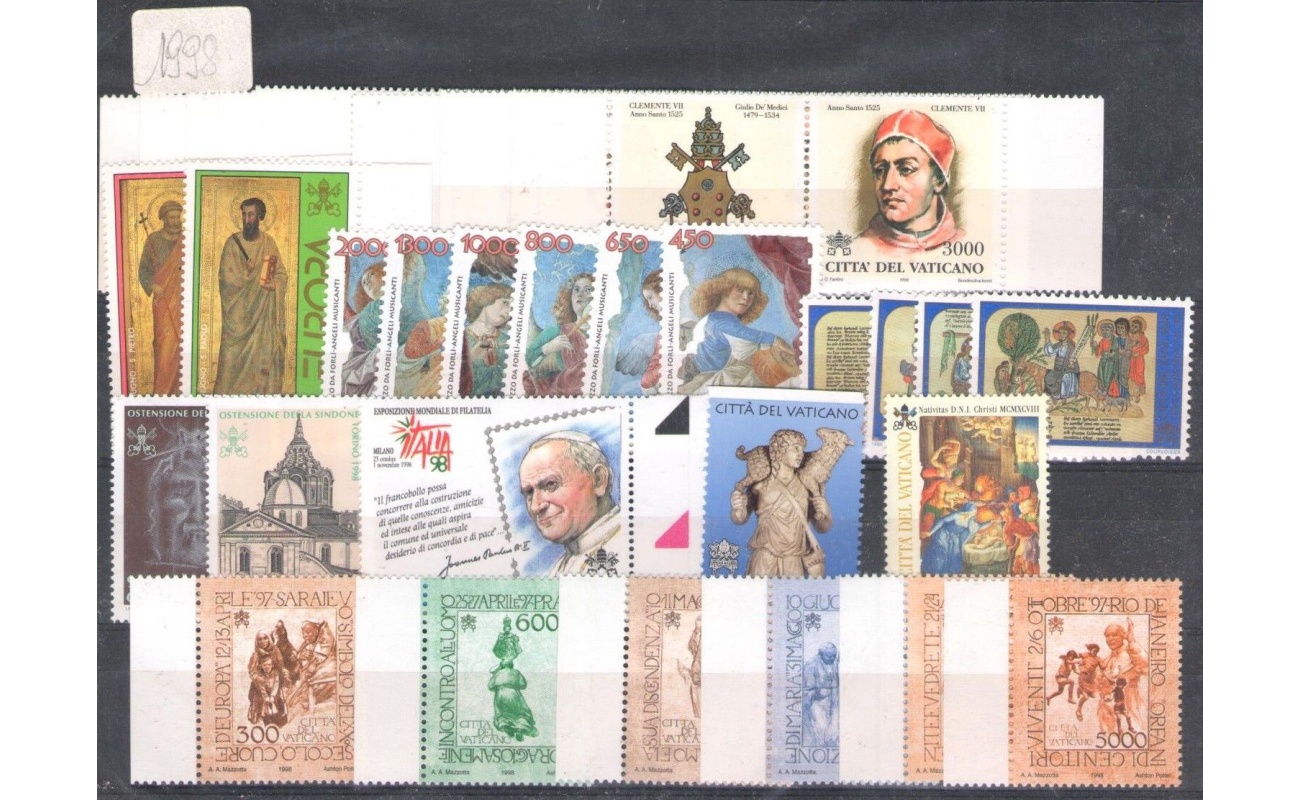 1998 Vaticano,  francobolli nuovi,  Annata completa 31 valori + 1 Foglietto + 1 Libretto - MNH**