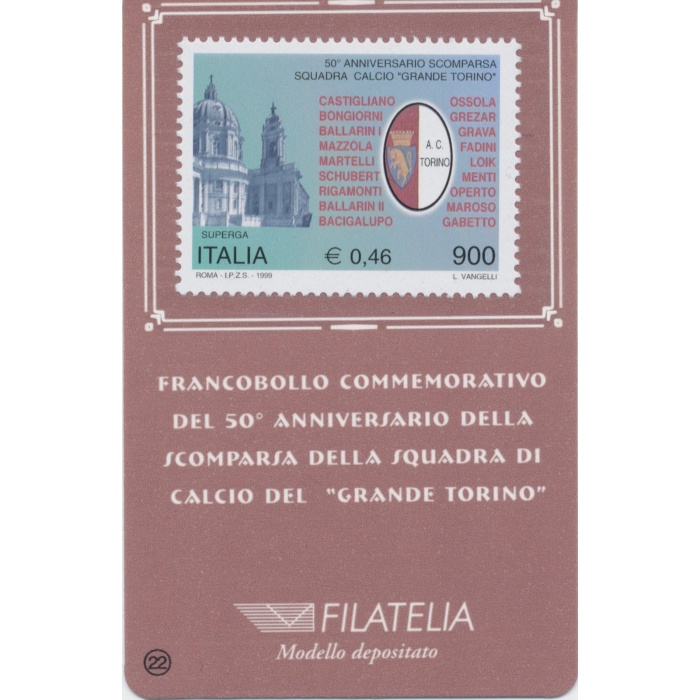 1999 Italia - Repubblica , Tessera Filatelica "Grande Torino"  0,46€