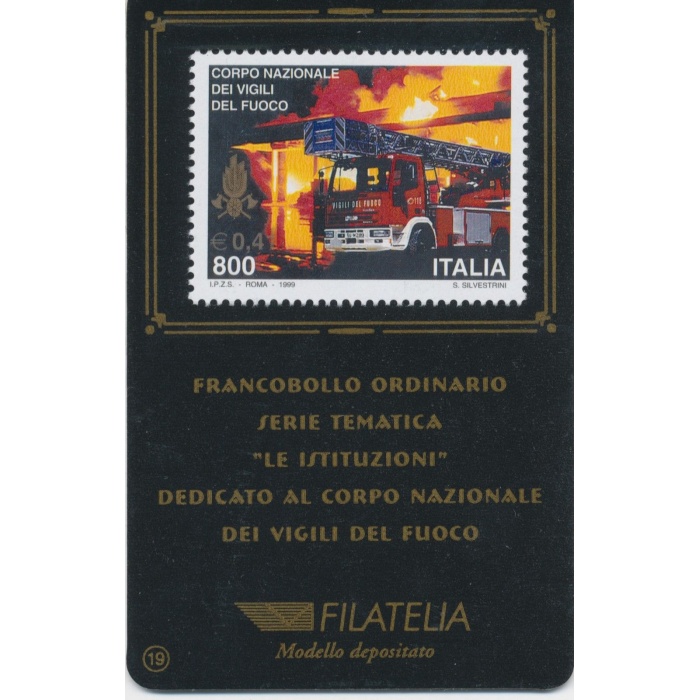 1999 Italia - Repubblica , Tessera Filatelica , Vigili del fuoco ,  0,41€
