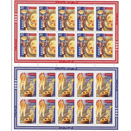 2005 EUROPA CEPT, Georgia 2 Minifogli da 10 valori "Gastronomia" MNH**