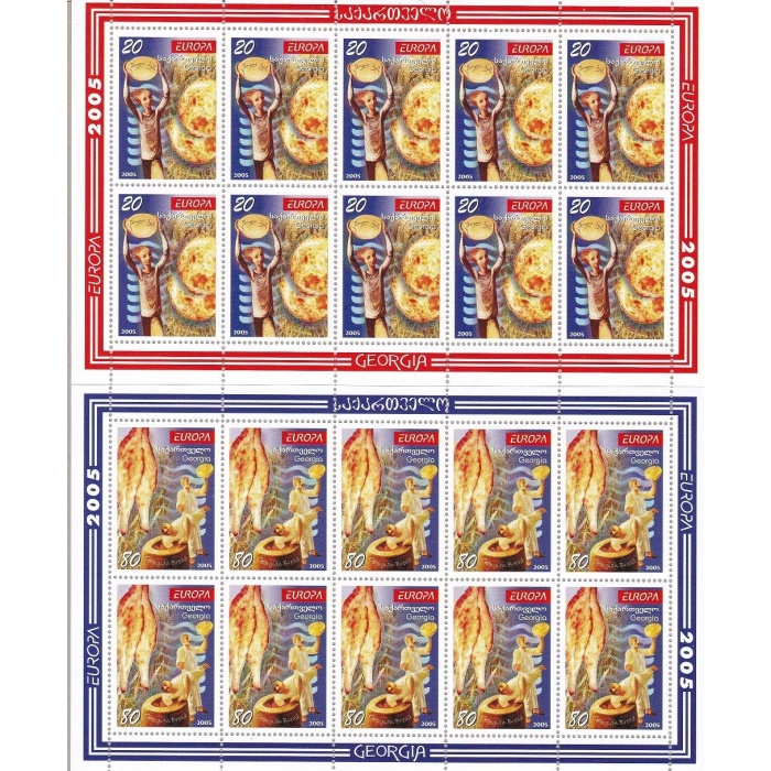 2005 EUROPA CEPT, Georgia 2 Minifogli da 10 valori "Gastronomia" MNH**