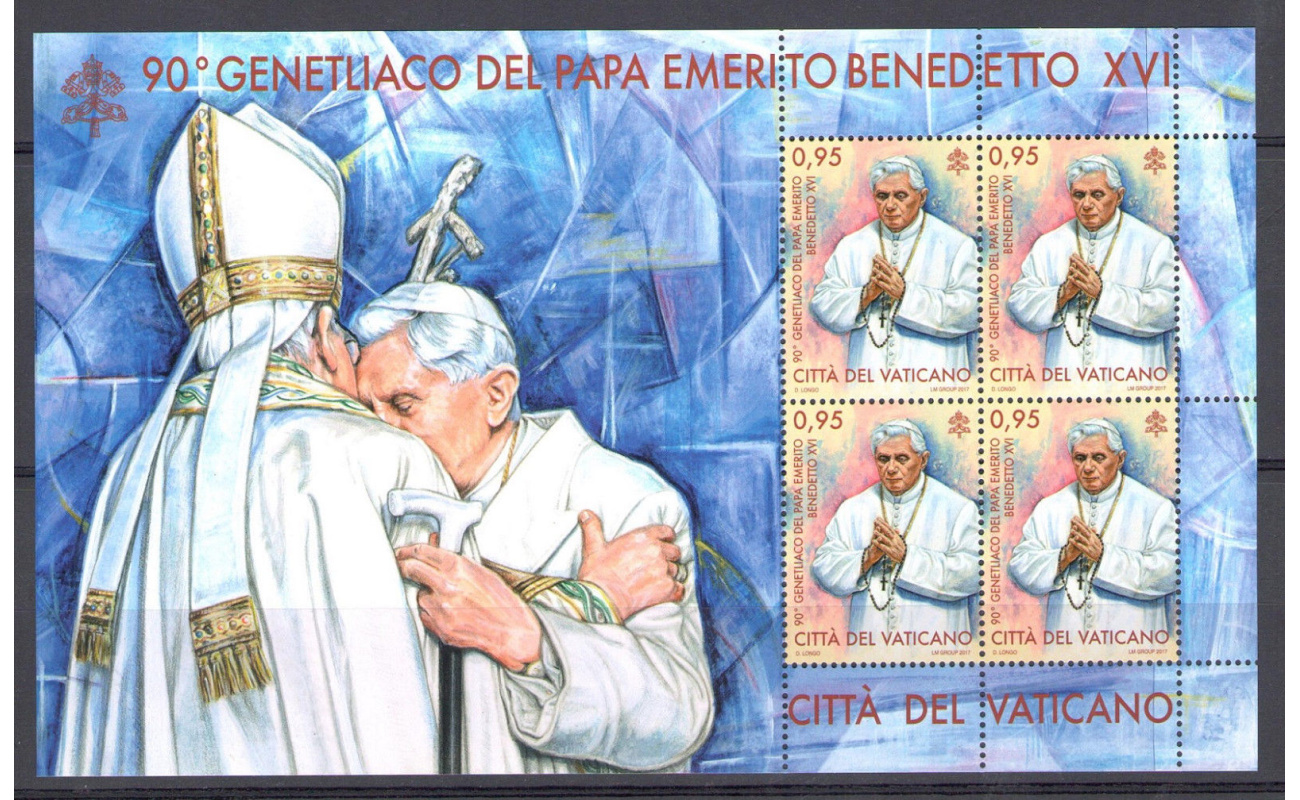 2017 Vaticano Foglietto 90° Genetliaco del Papa Emerito Benedetto XVI° MNH **