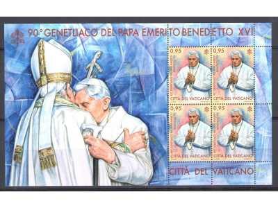 2017 Vaticano Foglietto 90° Genetliaco del Papa Emerito Benedetto XVI° MNH **