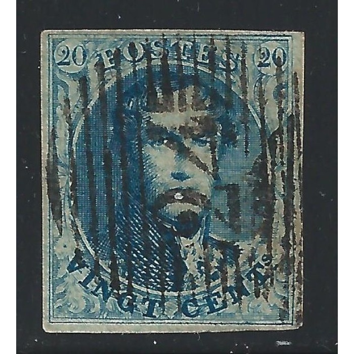 1854 Belgio - n. 7d Re Leopoldo I° in ovale  USATO - Filigrana 2