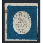 1854 Sardegna, n° 8 20c. indaco USATO Timbrino Brun