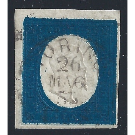 1854 Sardegna, n° 8 20c. indaco USATO Timbrino Brun