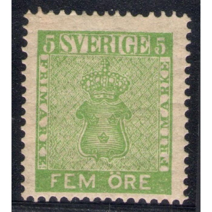 1858 SVEZIA/SVERIGE/SUEDE - n° 6-5 ore verde giallo ML/*
