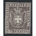 1860 TOSCANA, n° 19 10 cent. bruno (sg)/(*) Certificato E.Diena