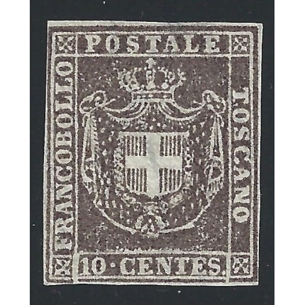 1860 TOSCANA, n° 19 10 cent. bruno (sg)/(*) Certificato E.Diena