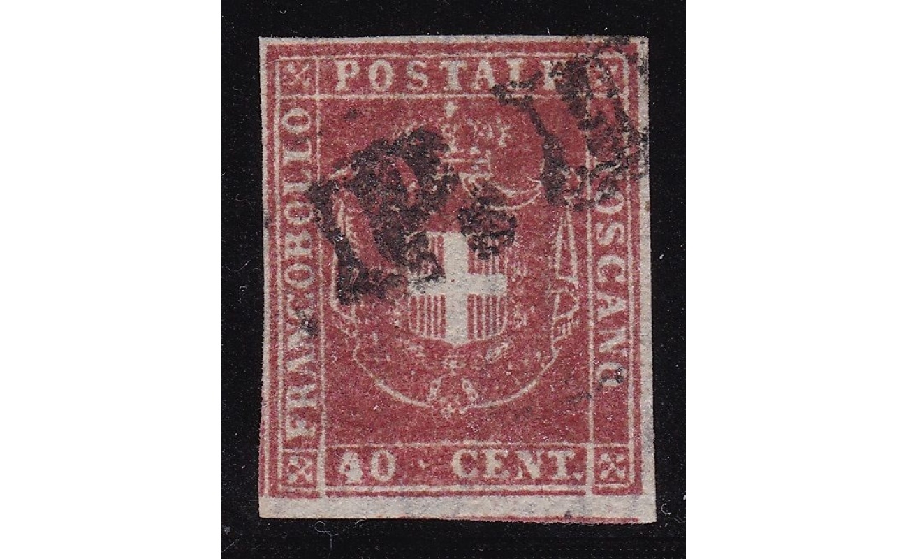 1860 TOSCANA, n° 21a 40 cent. carminio scarlatto USATO Firma Bolaffi/AD
