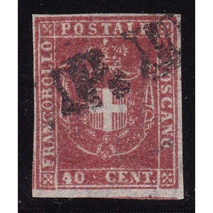 1860 TOSCANA, n° 21a 40 cent. carminio scarlatto USATO Firma Bolaffi/AD