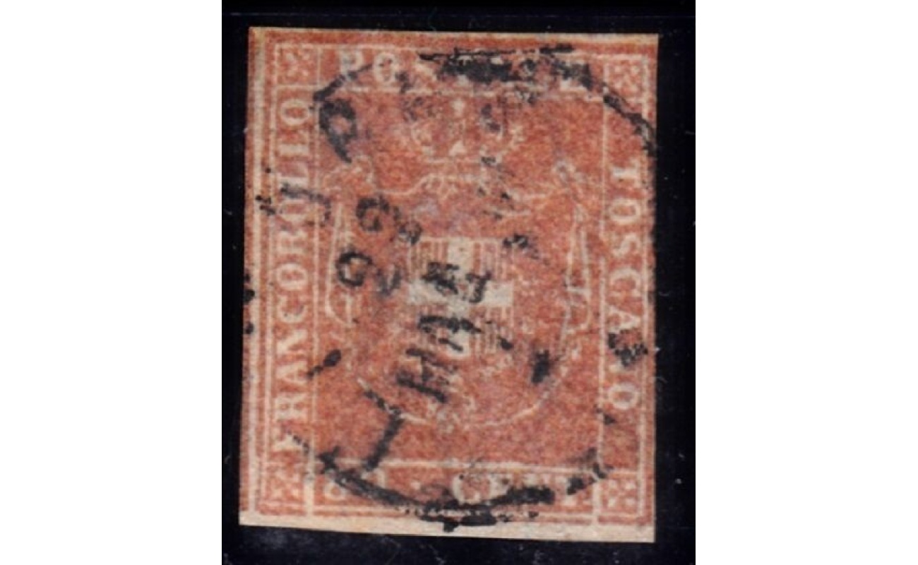 1860 TOSCANA, n° 22 80 cent. carnicino USATO Sigla Chiavarello