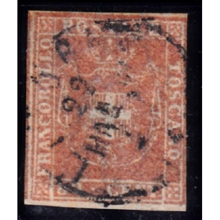 1860 TOSCANA, n° 22 80 cent. carnicino USATO Sigla Chiavarello