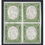1863 SARDEGNA, n° 13Ea 5 cent. verde MNH/**  QUARTINE