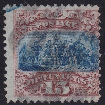 1869 Stati Uniti, n° 39 15c. bruno e azzurro I° tipo USATO