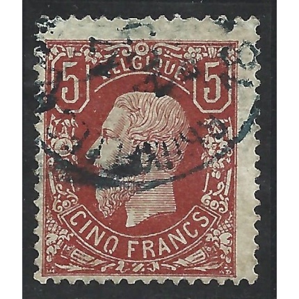 1878 Belgio - Re Leopoldo II - n. 37 - 5 Franchi bruno-rosso - USATO
