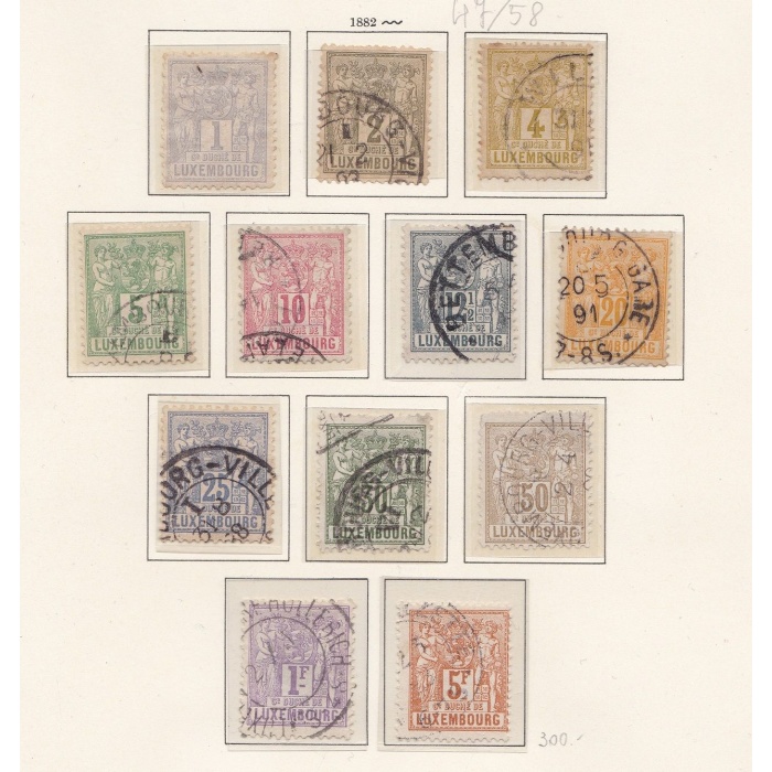 1882-89 LUSSEMBURGO -   n° 47/58 , Serie Allegorica, 12 valori -  USATI