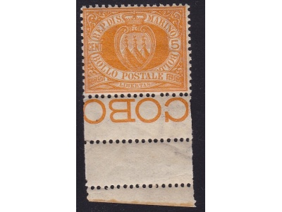 1890 SAN MARINO, n° 2  5 cent. giallo  MNH/** Cert. R.Diena (fotocopia) BDF