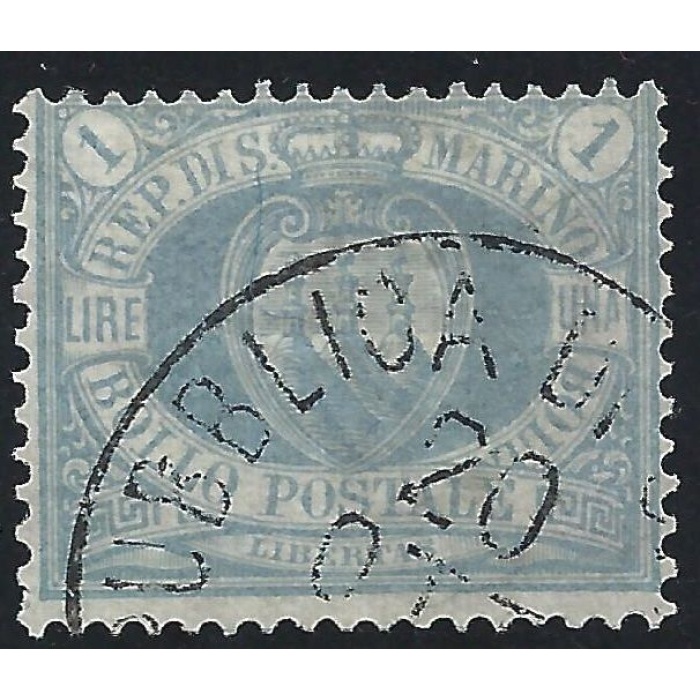 1894 SAN MARINO, Catalogo Sassone n. 31 - Lira oltremare - usata Siglata A.Diena