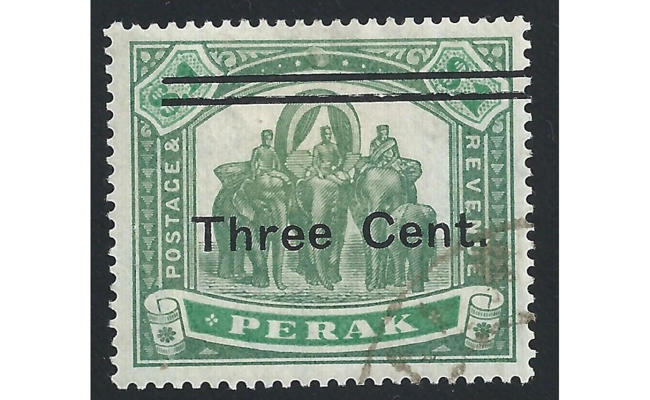 1900 Malaysian States PERAK - SG 86 3c. on 1$ green  USED