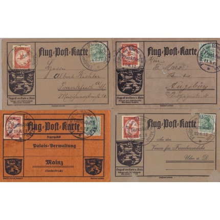 1912 Deutsche Luftpost, Posta sul Reno e Meno Lotto di 4 cartoline A I-II-IV