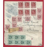 1918 Venezia Giulia, n° 6 + 21 +22 in blocchi su lettera Raccomandata VIAGGIATA