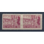 1919 Fiume, n° A43f  60c.+60c. carminio MH/*  COPPIA NON DENTELLATA IN MEZZO