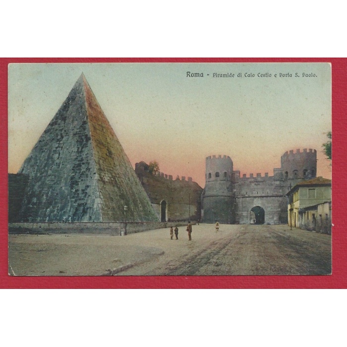 1920 ca. ROMA, Piramide di Caio Cestio e Porta S. Paolo VIAGGIATA