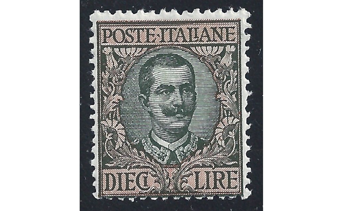 1924 Italia - Regno  - n° 91 Floreale 10 lire oliva e rosa  MNH/**