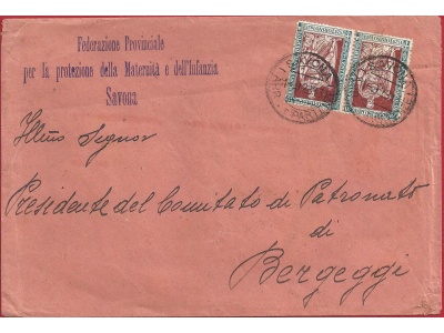 1928 Regno, n° 232 coppia su lettera