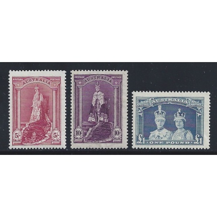1937-38 AUSTRALIA, n° 120/122 Reali Inglesi 3 alti valori MLH/*