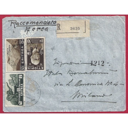 1937 ERITREA, Lettera affrancata, PA n° 18-23 Etiopia n° 1-4