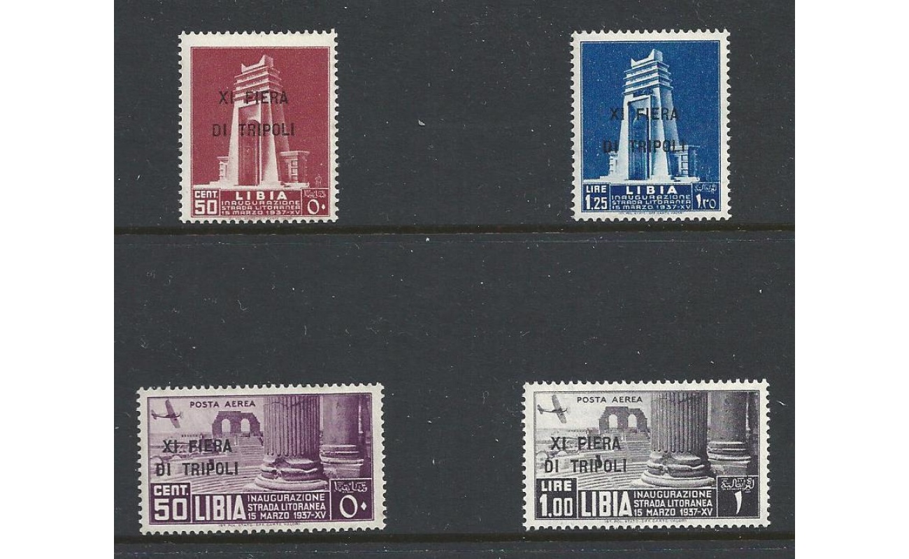 1937 LIBIA - n° 142/143+PA,  11° Fiera di Tripoli , 4 valori MNH**