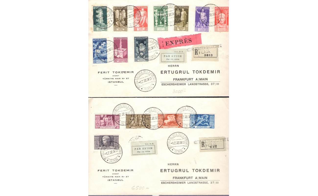 1937 Regno d'Italia, Bimillenario di Augusto n° 416/25+A110 su lettere viaggiate