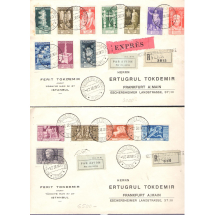 1937 Regno d'Italia, Bimillenario di Augusto n° 416/25+A110 su lettere viaggiate