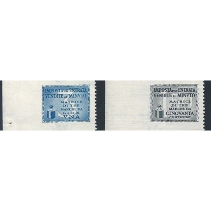 1940 Italia - Regno , I.G.E. Catalogo CEI n. M45/M46 - 50 cent . nero - 1 Lira azzurra MNH** MATRICI