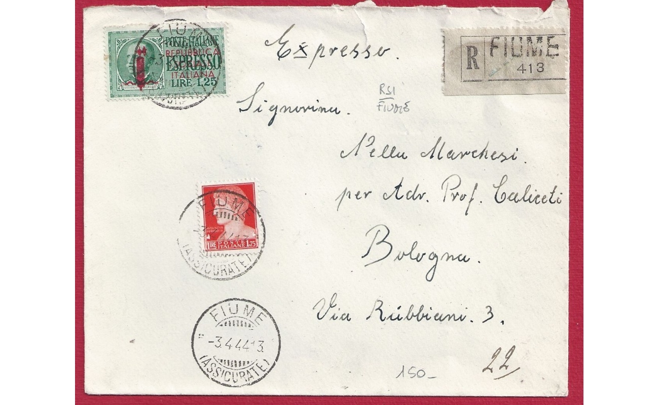 1944 RSI, Espresso n° 21 + n° 254 su lettera
