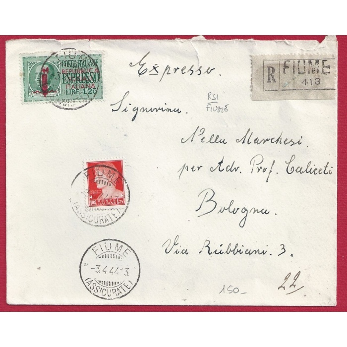 1944 RSI, Espresso n° 21 + n° 254 su lettera