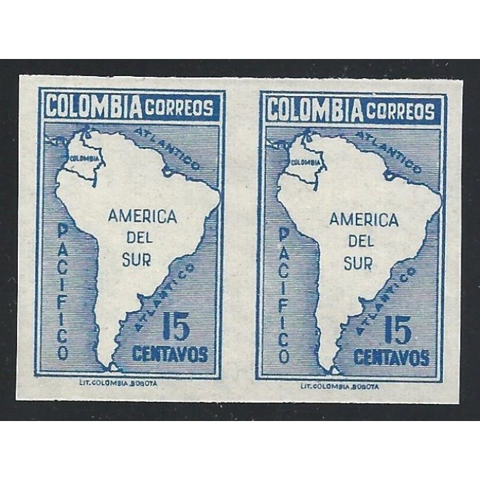 1946 COLOMBIA, YT 397  MNH/**  COPPIA NON DENTELLATA  VARIETA'