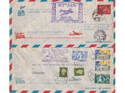 1949 OLANDA ,  Primo Volo AMSTERDAM-PARAMARIBO e ritorno