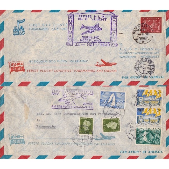 1949 OLANDA ,  Primo Volo AMSTERDAM-PARAMARIBO e ritorno