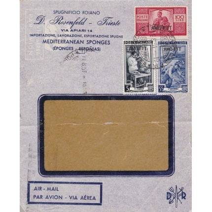 1951 TRIESTE A - n° 67+92+103 su frontespizio di busta commerciale per il Perù