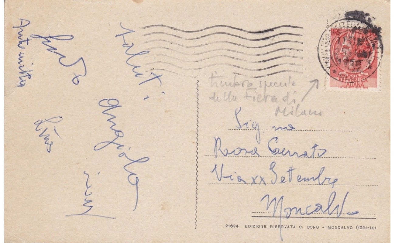 1956 Siracusana, n° 764 su cartolina annullo XXXIV Fiera di Milano