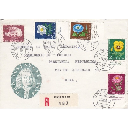 1958 SVIZZERA ,  Zum. PJ 173/177 serie completa su lettera