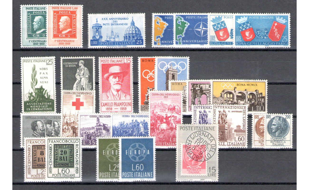 1959 Italia Repubblica, francobolli nuovi, Annata completa 29 valori, MNH**