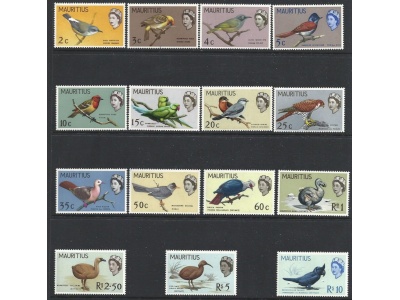 1965 MAURITIUS - Uccelli, birds , serie completa gomma integra, SG 317/331 , 15 valori - MNH**