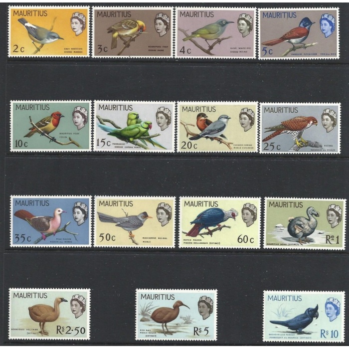 1965 MAURITIUS - Uccelli, birds , serie completa gomma integra, SG 317/331 , 15 valori - MNH**