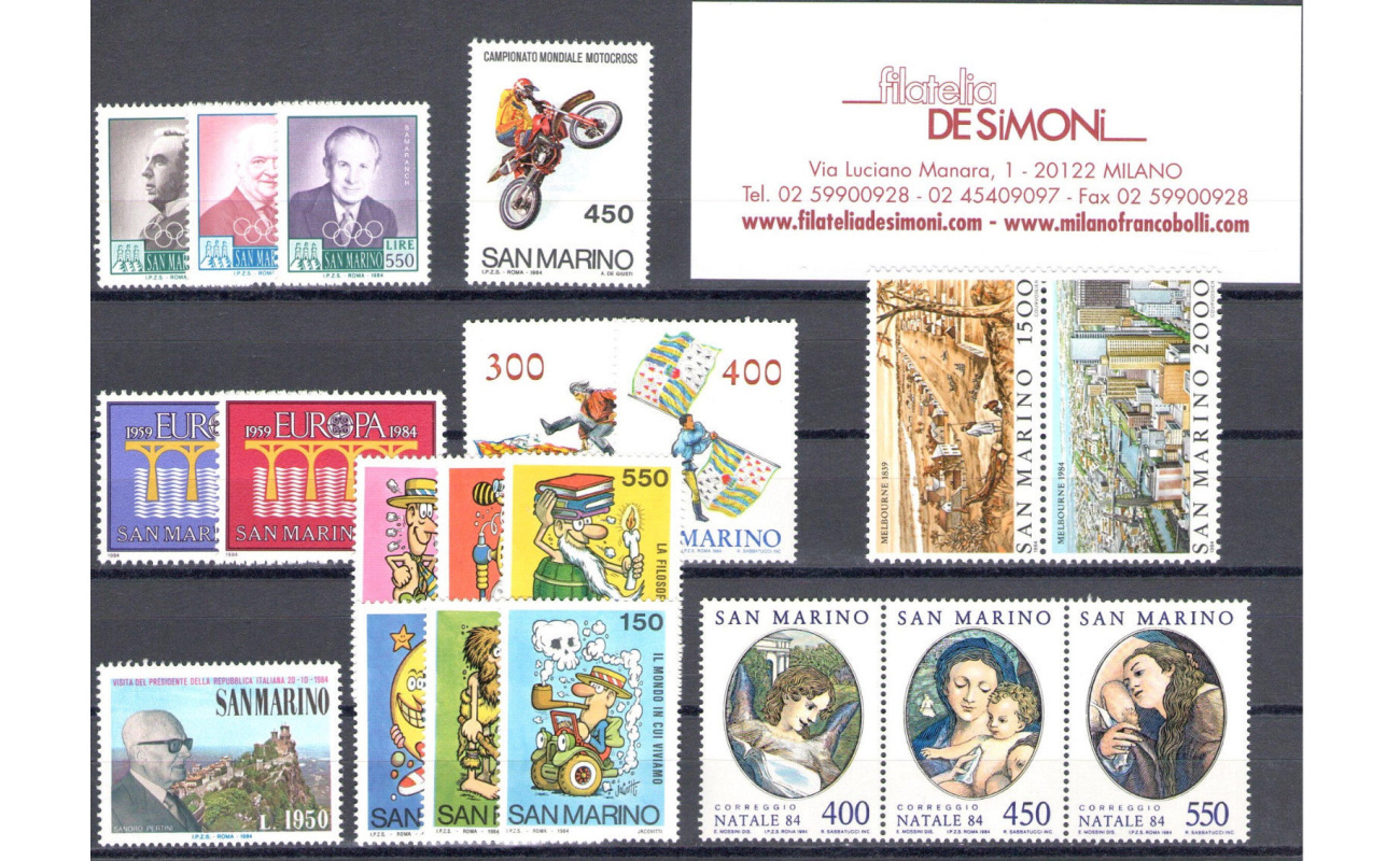 1984 San Marino, Annata Completa , francobolli nuovi 20 valori + 1 foglietto - MNH**